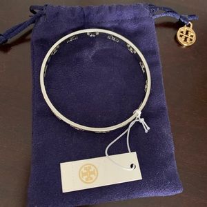 Tory Burch Silver T Pierced Bangle Bracelet